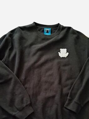 Men's Black Crewneck Sweater with White Bear Patch
